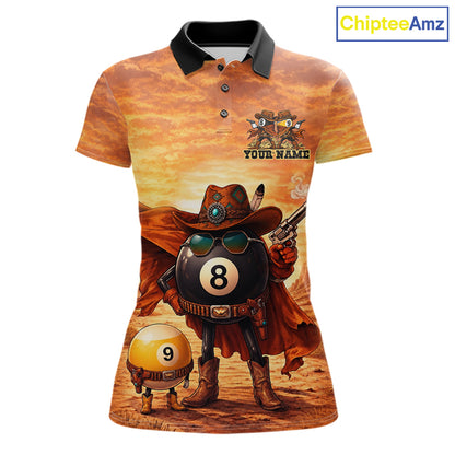 Funny Desert Cowboy 8 Ball & 9 Ball Billiard Pool Shirt For Women Custom Retro Billiard Team Jersey TDM7641