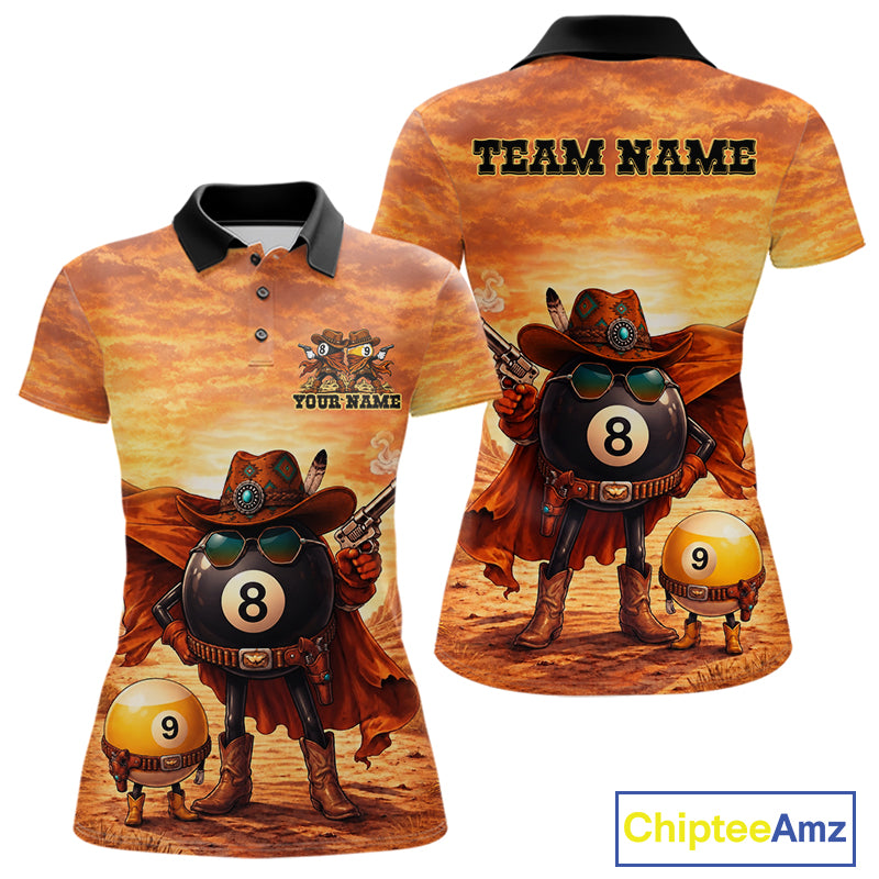 Funny Desert Cowboy 8 Ball & 9 Ball Billiard Pool Shirt For Women Custom Retro Billiard Team Jersey TDM7641