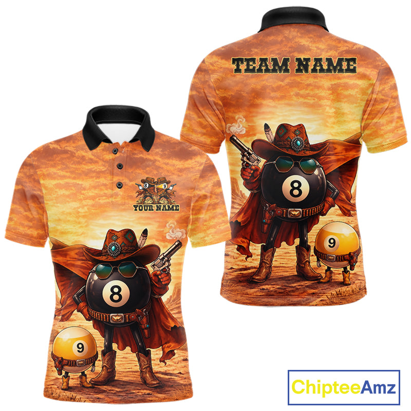 Funny Desert Cowboy 8 Ball & 9 Ball Billiard Pool Shirt For Men Custom Retro Billiard Team Jersey TDM7641