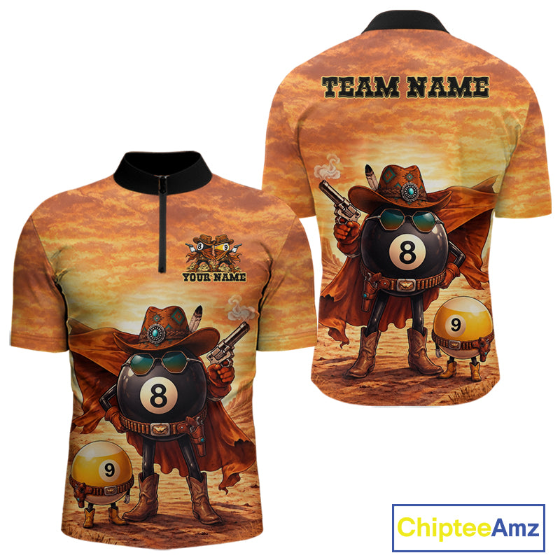 Funny Desert Cowboy 8 Ball & 9 Ball Billiard Pool Shirt For Men Custom Retro Billiard Team Jersey TDM7641