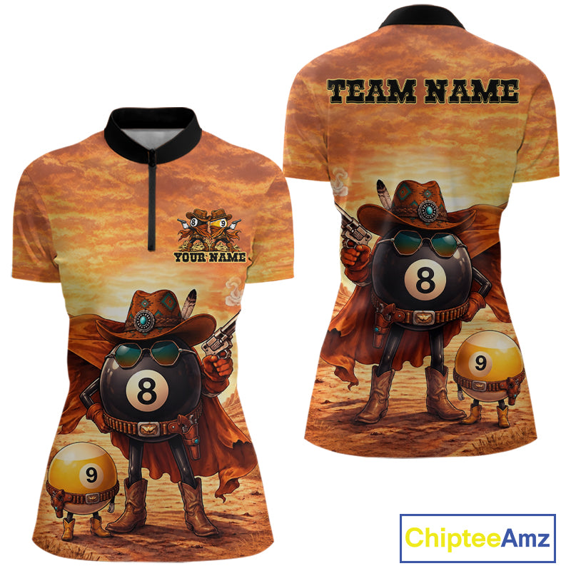 Funny Desert Cowboy 8 Ball & 9 Ball Billiard Pool Shirt For Women Custom Retro Billiard Team Jersey TDM7641