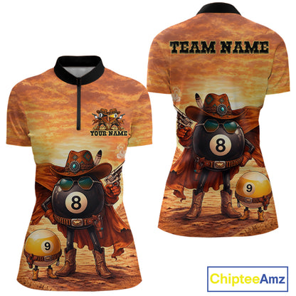 Funny Desert Cowboy 8 Ball & 9 Ball Billiard Pool Shirt For Women Custom Retro Billiard Team Jersey TDM7641