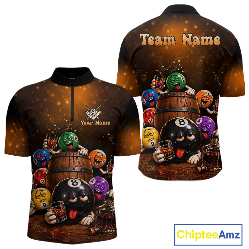 Funny Drunk 8 Ball Pool Bourbon Vintage Billiard Shirts For Men Custom Billiard Team Jersey TDM7646