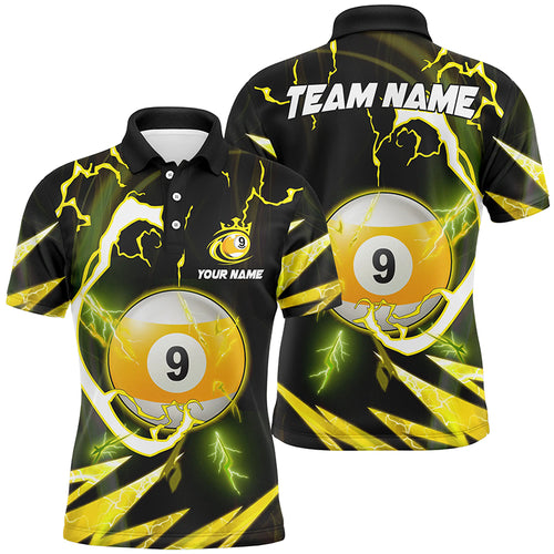 Personalized Yellow 9 Ball Pool Thunder Lightning Polo Shirts For Men Custom Billiards Team Shirts TDM0413