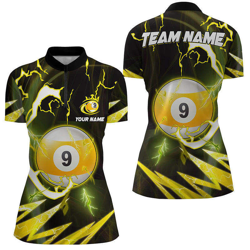 Customized Yellow 9 Ball Pool Thunder Lightning Women Quarter-Zip Shirts, 9 Ball Pool Shirts TDM0413