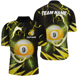 Customized Yellow 9 Ball Pool Thunder Lightning Men Quarter-Zip Shirts, 9 Ball Pool Shirts TDM0413