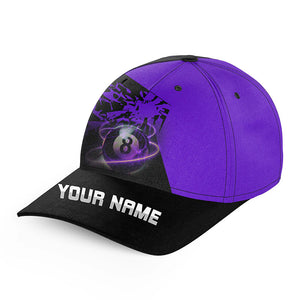 Personalized 8 Ball Pool Purple Billiard Hats, 3D Printed Billiard Baseball Cap For Pool Player TDM2816