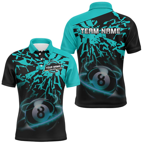 Personalized Cyan Billiard Ball 8 Thunder Pool Shirts For Men Custom Billiard Jersey Short Sleeve TDM2817