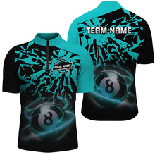 Load image into Gallery viewer, Personalized Cyan Billiard Ball 8 Thunder Pool Shirts For Men Custom Billiard Jersey Short Sleeve TDM2817