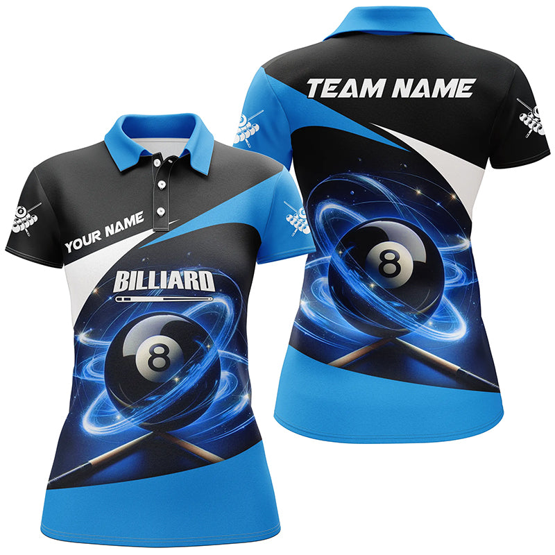 Blue 8 Ball Pool Swirling Light Billiard Jerseys For Women Custom Billiard League Team Shirts TDM2825