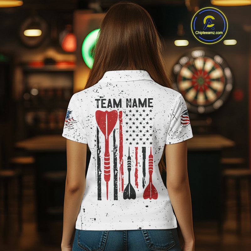 Personalized White Grunge American Flag Darts Jersey For Women Custom Patriotic Darts Team Shirts TDM5076