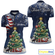 Load image into Gallery viewer, Funny Santa Christmas Billiard Shirts For Women Custom US Flag Xmas Pine Tree Pool Team Shirt TDM5289
