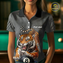 Load image into Gallery viewer, Funny Tiger 8 Ball, 9 Ball &amp; 10 Ball Billiard Shirt For Women Custom Pool Team Jersey | Grey TDM5540