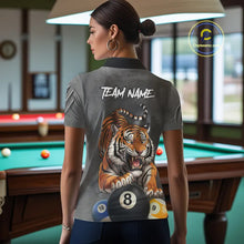 Load image into Gallery viewer, Funny Tiger 8 Ball, 9 Ball &amp; 10 Ball Billiard Shirt For Women Custom Pool Team Jersey | Grey TDM5540