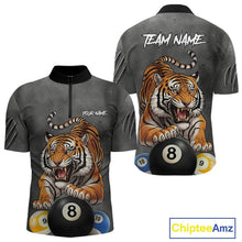 Load image into Gallery viewer, Funny Tiger 8 Ball, 9 Ball &amp; 10 Ball Billiard Shirt For Men Custom Pool Team Jersey | Grey TDM5540