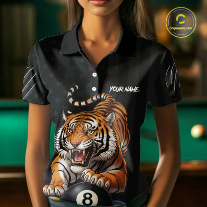 Funny Tiger 8 Ball, 9 Ball & 10 Ball US Flag Billiard Shirt For Women Custom Pool Team Jersey TDM5541