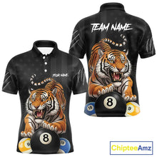 Load image into Gallery viewer, Funny Tiger 8 Ball, 9 Ball &amp; 10 Ball US Flag Billiard Shirt For Men Custom Pool Team Jersey TDM5541