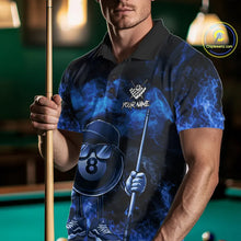 Load image into Gallery viewer, Blue Funny 8 Ball Pool Flame Smoke Billiard Shirt For Men Custom Billiard Team Jersey Uniform TDM5546