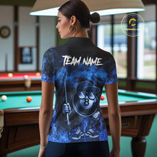 Load image into Gallery viewer, Blue Funny 8 Ball Pool Flame Smoke Billiard Shirt For Women Custom Billiard Team Jersey Uniform TDM5546
