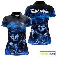 Load image into Gallery viewer, Blue Funny 8 Ball Pool Flame Smoke Billiard Shirt For Women Custom Billiard Team Jersey Uniform TDM5546