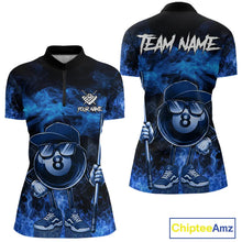 Load image into Gallery viewer, Blue Funny 8 Ball Pool Flame Smoke Billiard Shirt For Women Custom Billiard Team Jersey Uniform TDM5546