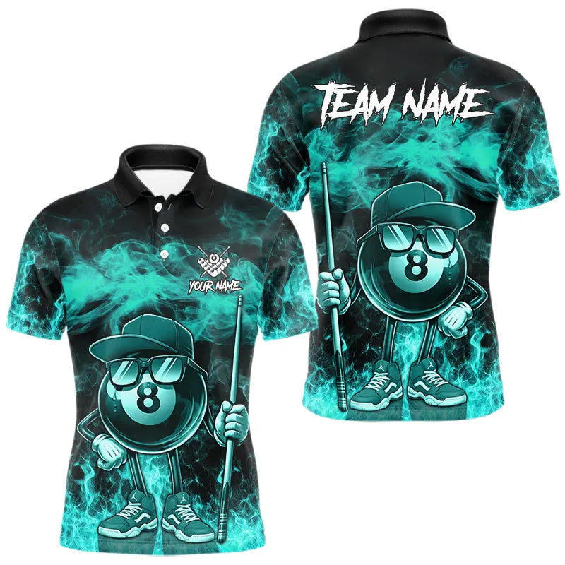 tdm men Turquoise Funny 8 Ball Pool Flame Smoke Billiard Shirt For Men Custom Billiard Team Jersey  TDM5547