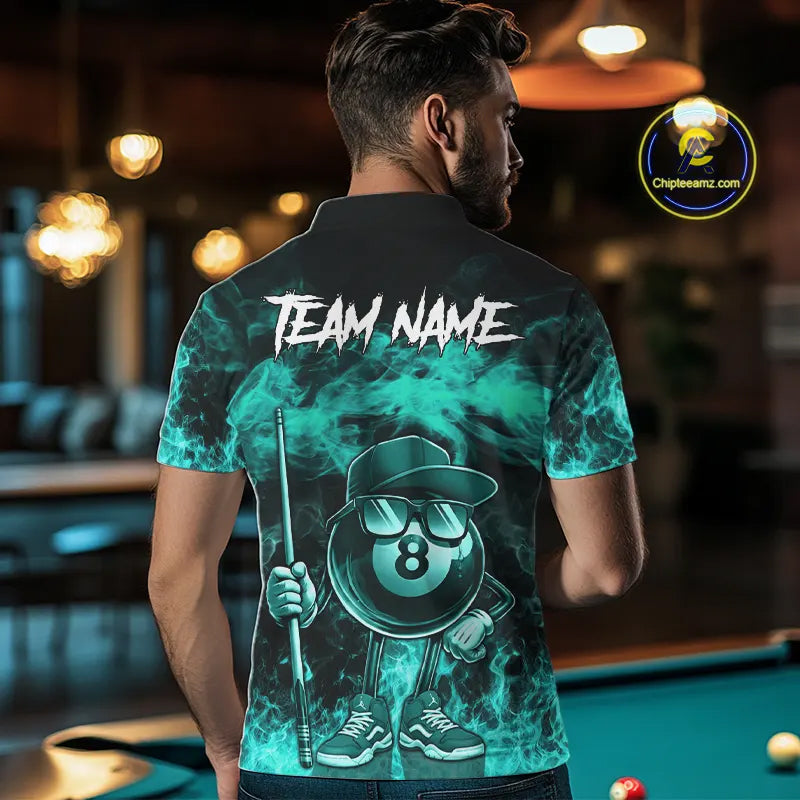 tdm men Turquoise Funny 8 Ball Pool Flame Smoke Billiard Shirt For Men Custom Billiard Team Jersey  TDM5547