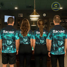 Load image into Gallery viewer, tdm men Turquoise Funny 8 Ball Pool Flame Smoke Billiard Shirt For Men Custom Billiard Team Jersey  TDM5547
