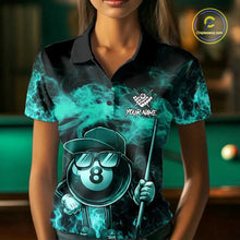 Load image into Gallery viewer, Turquoise Funny 8 Ball Pool Flame Smoke Billiard Shirt For Women Custom Billiard Team Jersey  TDM5547