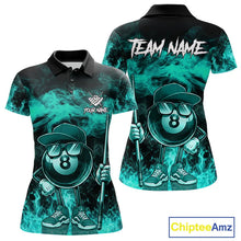 Load image into Gallery viewer, Turquoise Funny 8 Ball Pool Flame Smoke Billiard Shirt For Women Custom Billiard Team Jersey  TDM5547