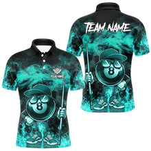 Load image into Gallery viewer, tdm men Turquoise Funny 8 Ball Pool Flame Smoke Billiard Shirt For Men Custom Billiard Team Jersey  TDM5547