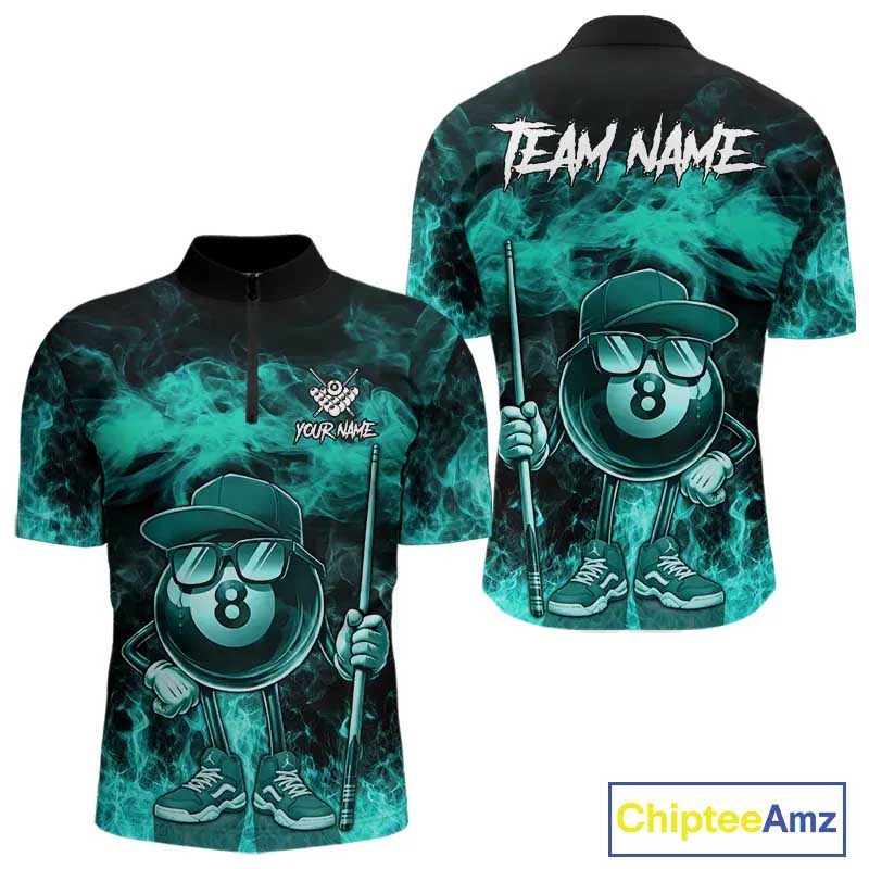 tdm men Turquoise Funny 8 Ball Pool Flame Smoke Billiard Shirt For Men Custom Billiard Team Jersey  TDM5547