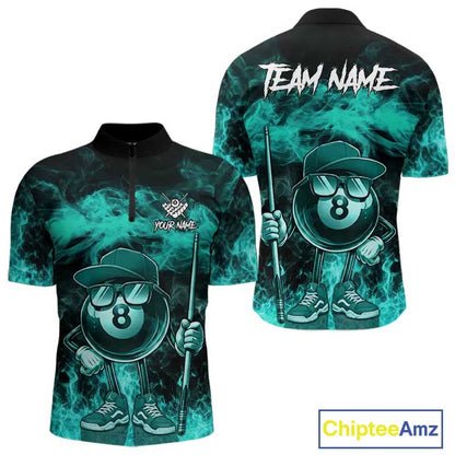 tdm men Turquoise Funny 8 Ball Pool Flame Smoke Billiard Shirt For Men Custom Billiard Team Jersey  TDM5547