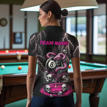 Load image into Gallery viewer, Pink And Black Thunder Lightning Skull Snake Billiard Shirts For Women Custom 8 Ball Billiard Jerseys TDM3627