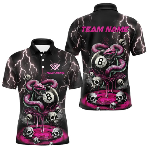 Pink And Black Thunder Lightning Skull Snake Billiard Shirts For Men Custom 8 Ball Billiard Jerseys TDM3627