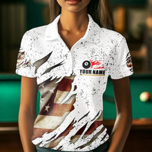 Load image into Gallery viewer, Billiard Ball Retro US Flag White Grunge Billiard Shirt For Women Custom 8 Ball Pool Billiard Jersey TDM3636