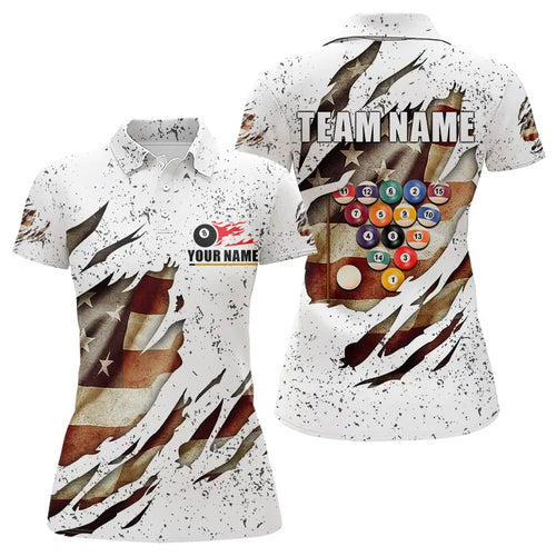 Billiard Ball Retro US Flag White Grunge Billiard Shirt For Women Custom 8 Ball Pool Billiard Jersey TDM3636