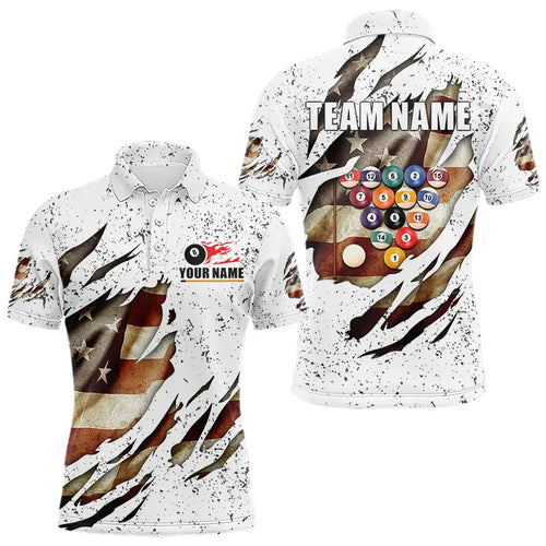 Billiard Ball Retro US Flag White Grunge Billiard Shirt For Men Custom 8 Ball Pool Billiard Jersey TDM3636