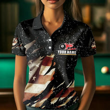 Load image into Gallery viewer, Billiard Ball Retro US Flag Black Grunge Billiard Shirt For Women Custom 8 Ball Pool Billiard Jersey TDM3637