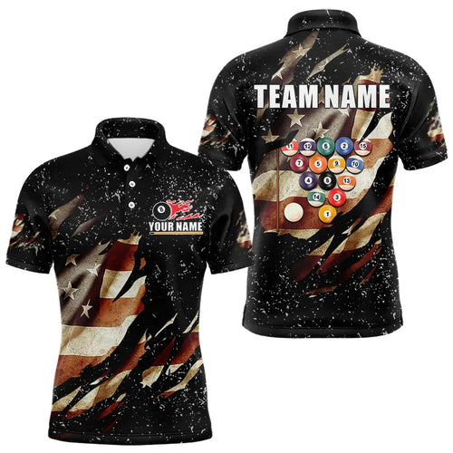 Billiard Ball Retro US Flag Black Grunge Billiard Shirt For Men Custom 8 Ball Pool Billiard Jersey TDM3637