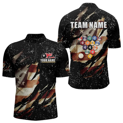 Billiard Ball Retro US Flag Black Grunge Billiard Shirt For Men Custom 8 Ball Pool Billiard Jersey TDM3637