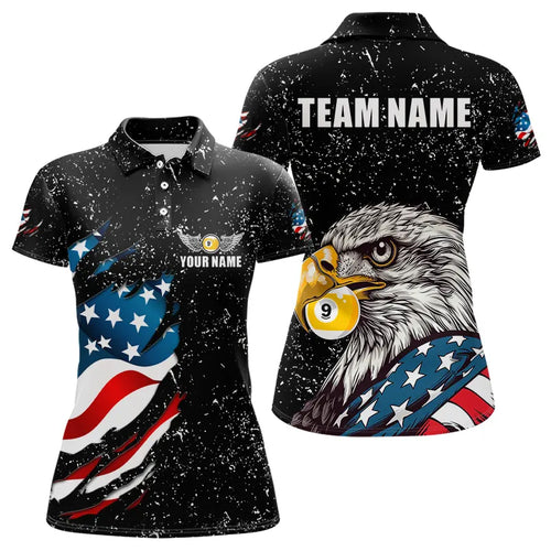 Black Grunge Eagle American Flag Custom 9 Ball Pool Women's Billiard Shirts, Billiard Team Jerseys TDM3779