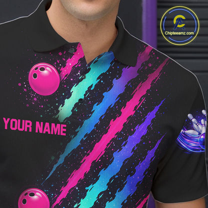 Custom Neon Bowling Shirt For Men, Funny Strike Bowling Team Jersey Polo & Quarter Zip Shirts TDM6169