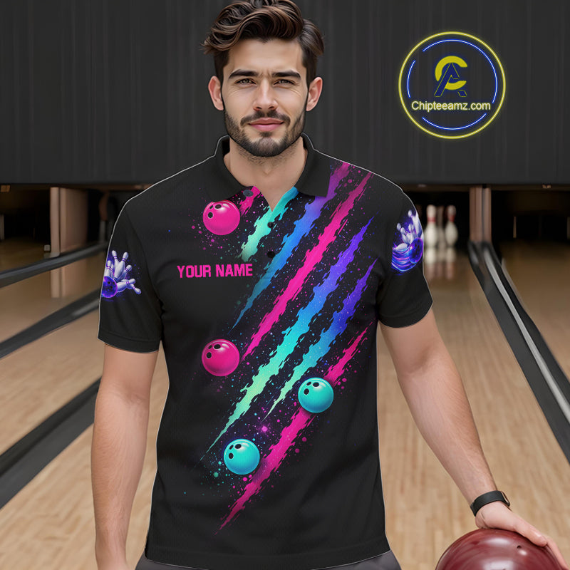 Custom Neon Bowling Shirt For Men, Funny Strike Bowling Team Jersey Polo & Quarter Zip Shirts TDM6169