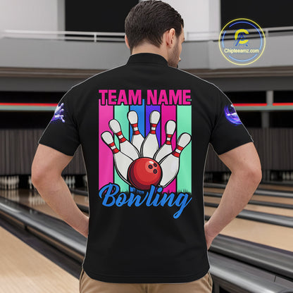 Custom Neon Bowling Shirt For Men, Funny Strike Bowling Team Jersey Polo & Quarter Zip Shirts TDM6169