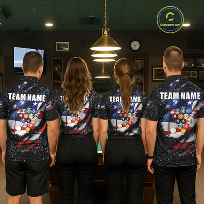 Black Grunge US Flag Eagle Billiard Shirt For Men Custom 8 Ball Pool Team Jersey Polo & 1/4 Zip TDM6404