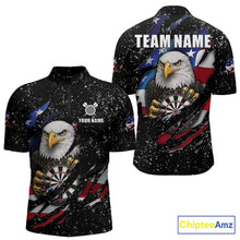 Load image into Gallery viewer, Custom Eagle Darts Jersey For Men, Black Grunge American Flag Patriotic Darts Shirt Polo &amp; 1/4 Zip TDM6405