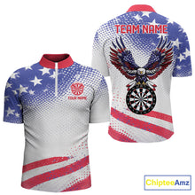 Load image into Gallery viewer, Personalized American Flag Eagle Darts Shirts For Men, Patriotic Darts Jersey Team Polo &amp; 1/4 Zip TDM6406