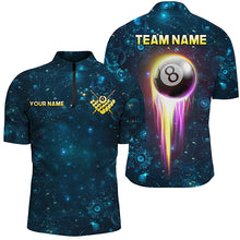 Load image into Gallery viewer, Custom Galaxy Blue Billiard Polo &amp; Quarter-Zip Shirts For Men, Glowing 8 Ball Pool Billiard Attire TDM1676