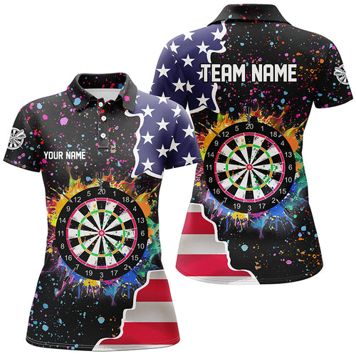 Grunge Colorful Darts Board US Flag Darts Shirts For Women Custom Patriotic Darts Team Jerseys TDM1681